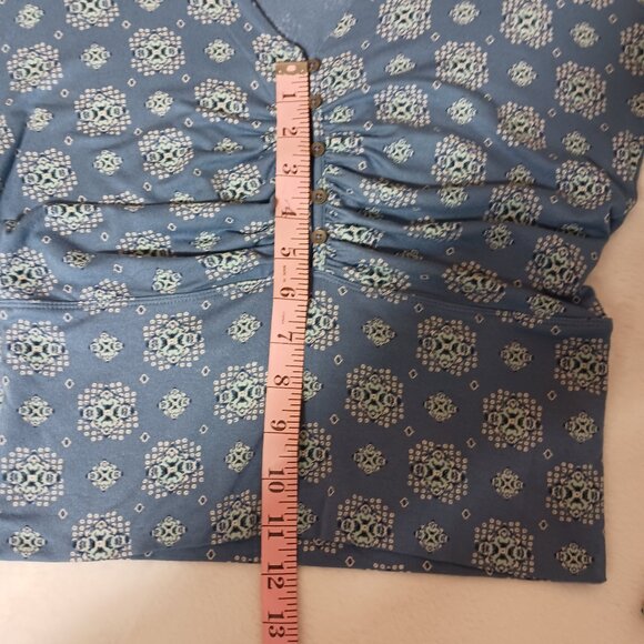 Free People, Medium Blue Top, Boho Chic, Retro Styled, Deep V Neck, Long Sleeve - Picture 15 of 16